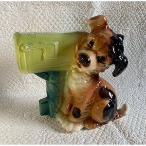 Vintage Royal Copley Puppy Dog Mailbox Planter